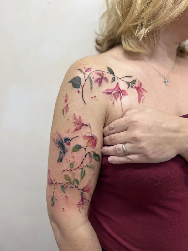 Botanical tattoo by Elena Cherepnina in London