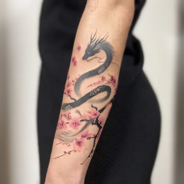 Botanical tattoo by Elena Cherepnina in London
