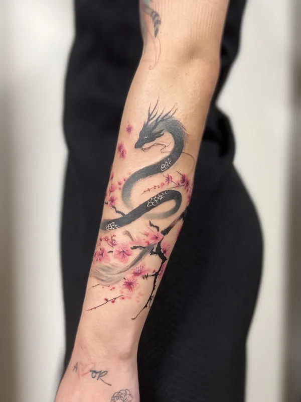 Botanical tattoo by Elena Cherepnina in London
