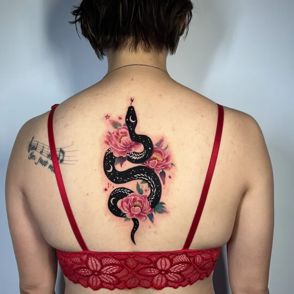 Botanical tattoo by Elena Cherepnina in London