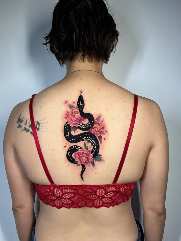 Botanical tattoo by Elena Cherepnina in London