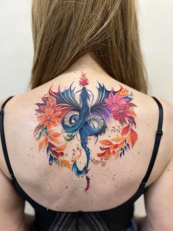 Botanical tattoo by Elena Cherepnina in London