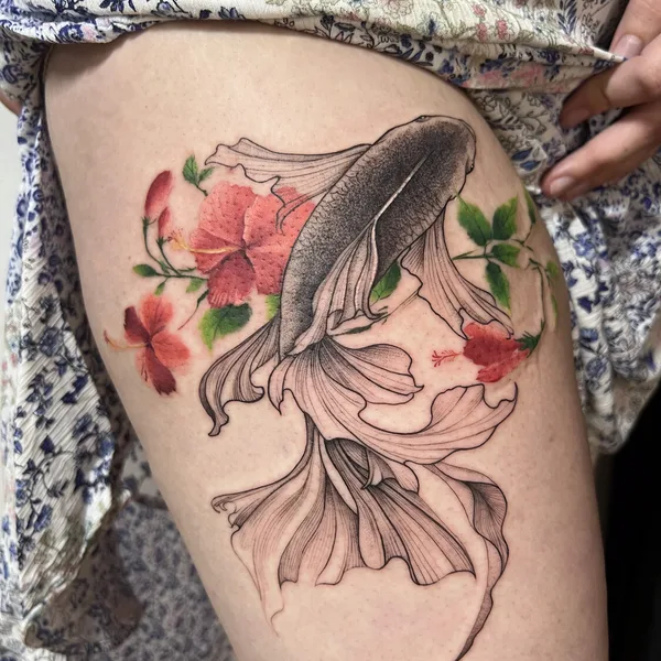 Botanical tattoo by Elena Cherepnina in London