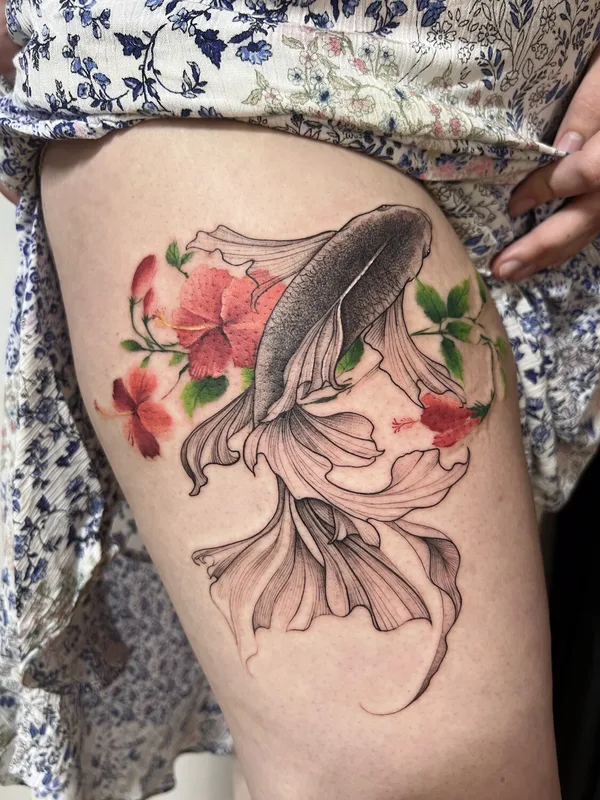 Botanical tattoo by Elena Cherepnina in London
