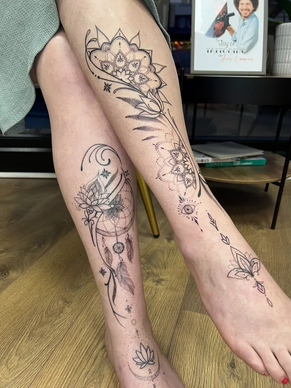 Botanical tattoo by Elena Cherepnina in London