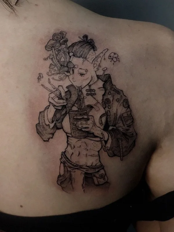 black and grey illustrative Tatuaggio su shoulder blade #93156 | Tatuatore SVEPPNIR