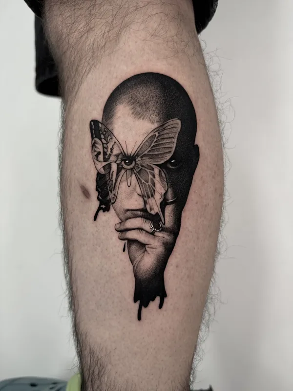 black and grey blackwork татуировка на calf #93233 | Тату мастер Eesome_tattoo