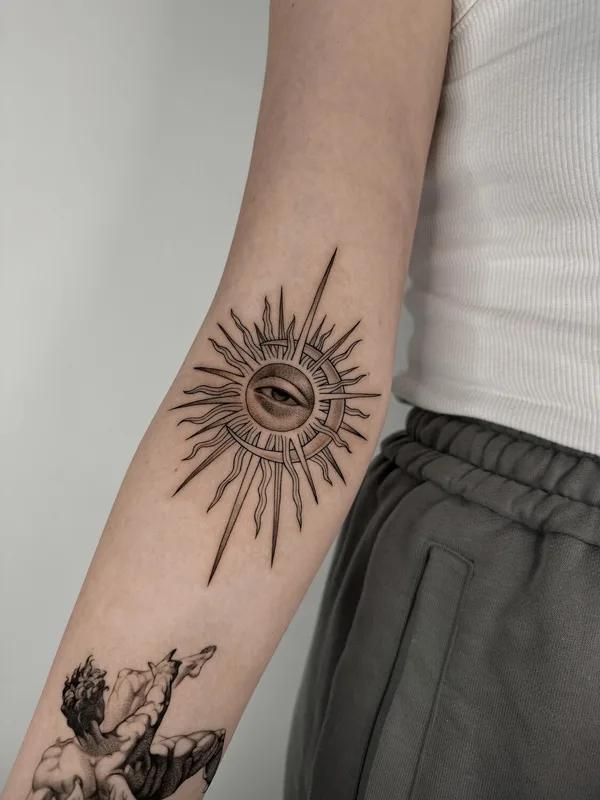 black and grey linework татуировка на forearm #93235 | Тату мастер Eesome_tattoo