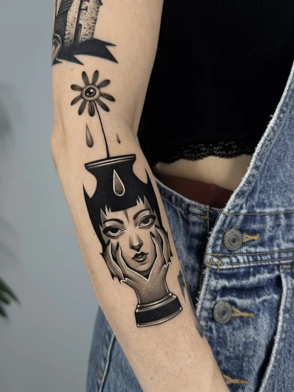 female black and grey blackwork татуировка на forearm #93236 | Тату мастер Eesome_tattoo