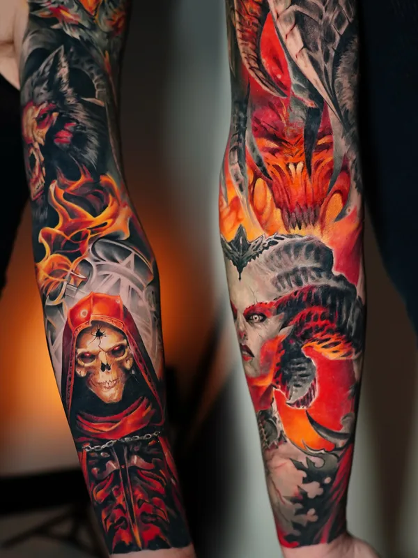 color realism tattoo on full sleeve #93346 | Tattoo Artist Yana Sulina