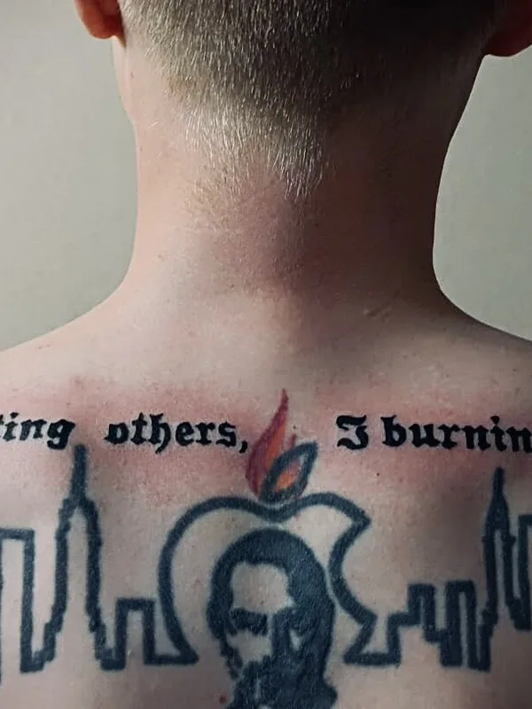 male black lettering татуировка на back #97277 | Тату мастер Светлана Алексина 