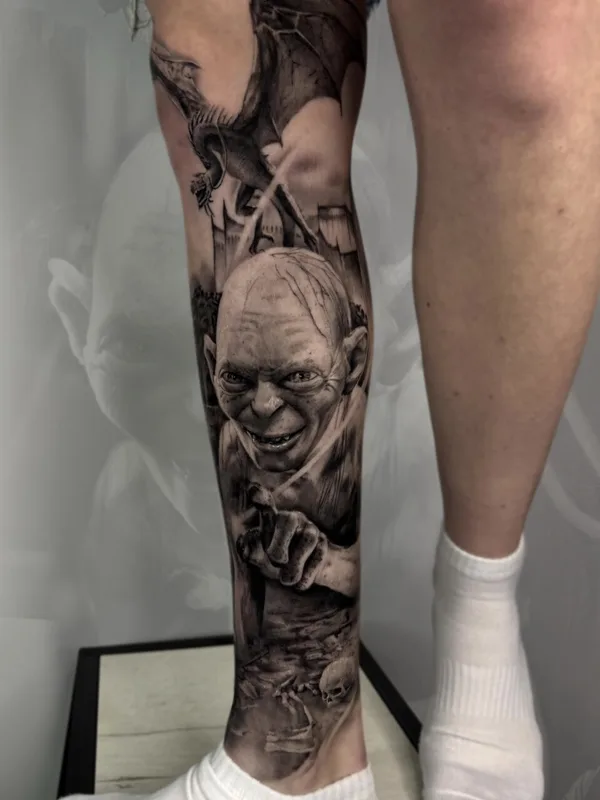 black and grey realism Tatuagem em calf #93491 | Tatuador Александров Артем