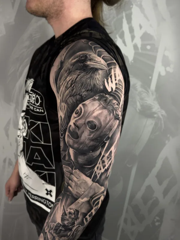 male black and grey realism Tatuagem em full sleeve #93495 | Tatuador Александров Артем