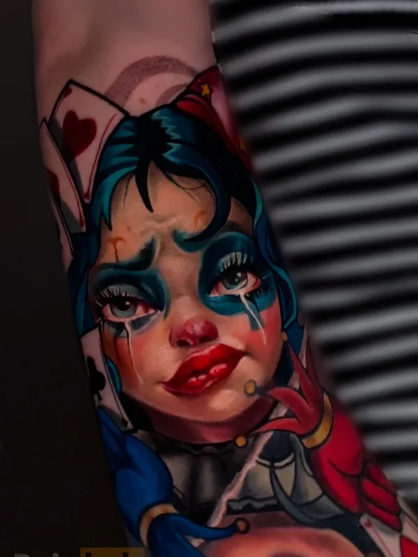 female color portrait tattoo on shoulder #93508 | Tattoo Artist Юлия Колесникова