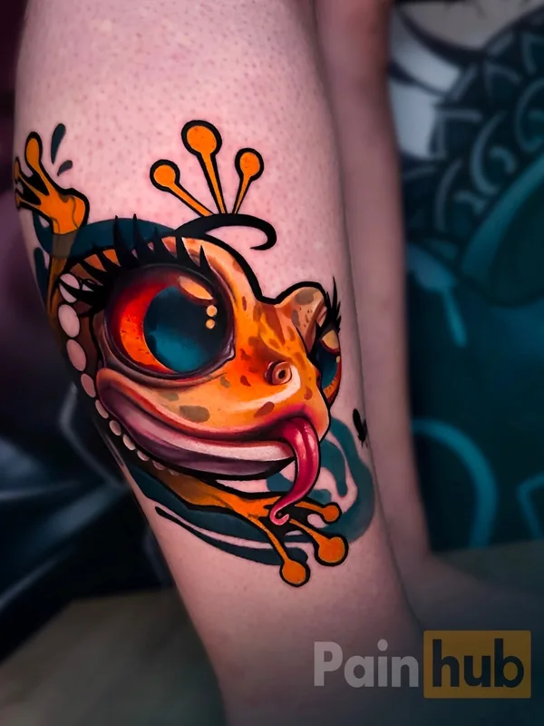 female color authorsstyle tattoo on shin #93515 | Tattoo Artist Юлия Колесникова