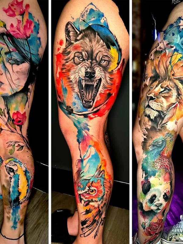 female color watercolor Tatuagem em leg #97468 | Tatuador Neto Tattoo Florida