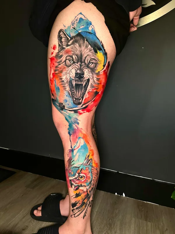 male color watercolor Tatuagem em leg #97469 | Tatuador Neto Tattoo Florida