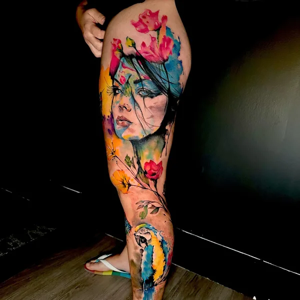 Watercolor tattoo by Neto Tattoo Florida in Boca Raton