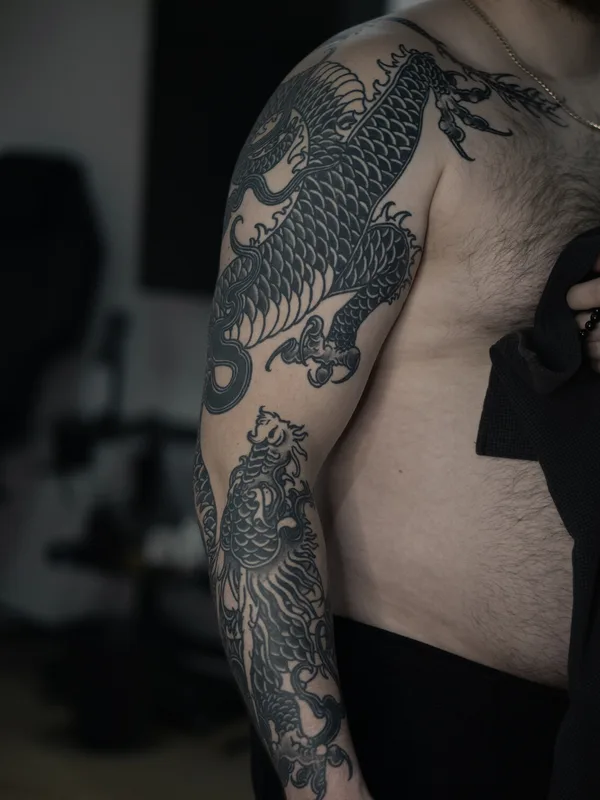 male black Traditional Tatuaggio su sleeve #93698 | Tatuatore Алексей Гурбатов