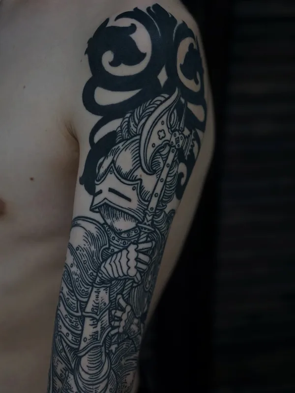 male black engraving Tatuaggio su full sleeve #93701 | Tatuatore Алексей Гурбатов