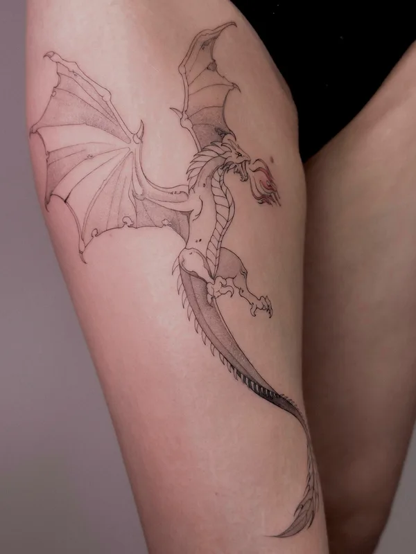 black and grey sketch Tatuagem em thigh #94071 | Tatuador Valeriatattooer