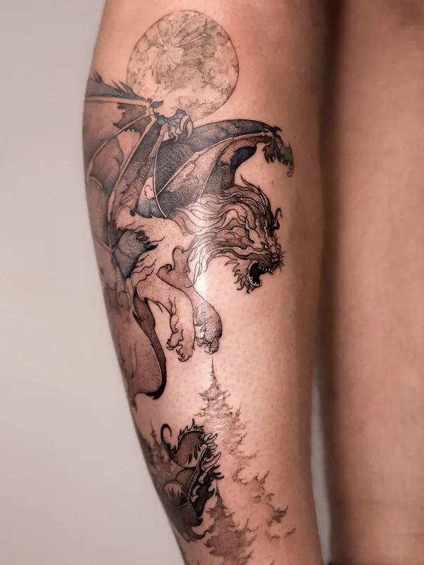 black and grey illustrative Tatuagem em calf #94072 | Tatuador Valeriatattooer