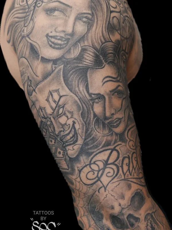 male blackandgrey chicano татуировка на biceps #94403 | Тату мастер Ses Con