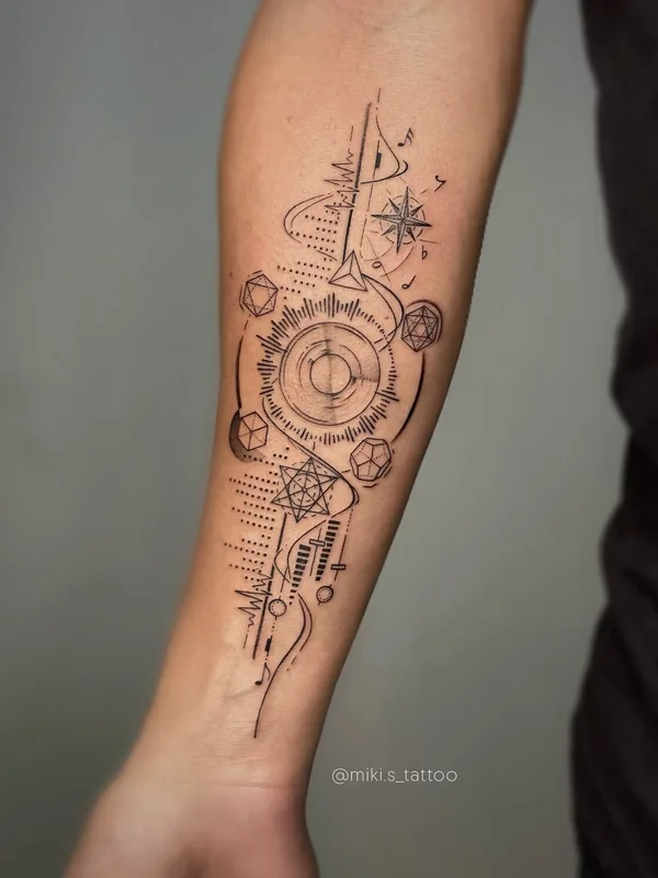 male blackandgrey geometric tatouage sur forearm #94759 | Artiste tatoueur Miki Sheir