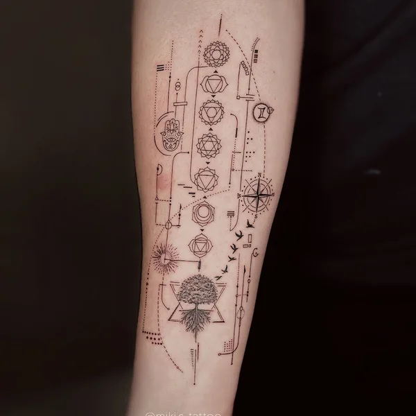 Fine Line tattoo by Miki Sheir in Vancouver