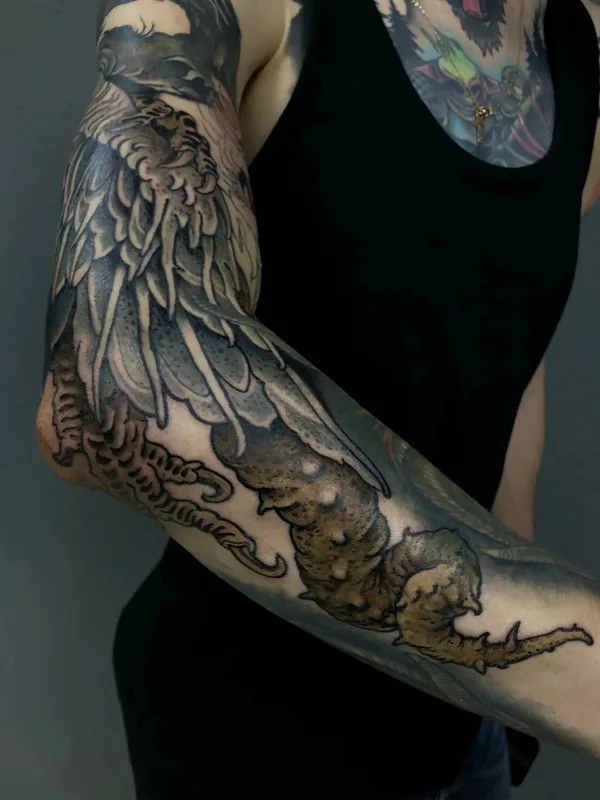 black and grey black and grey татуировка на full sleeve #94973 | Тату мастер Сергей Серебров
