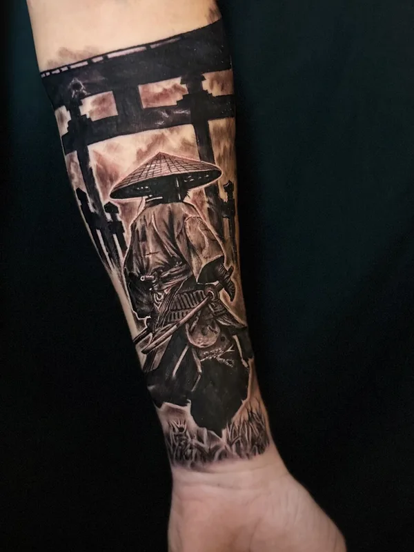 black and grey japanese tattoo on forearm #102053 | Tattoo Artist Ксения Олейник 