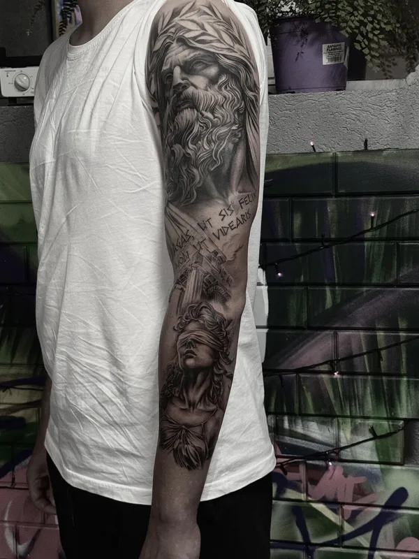 black and grey realism tatuaje en full sleeve #95329 | Tatuador Olesya Wargo