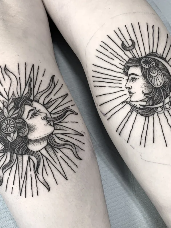 black linework Tatuaggio su thigh #95447 | Tatuatore Alina VIVES