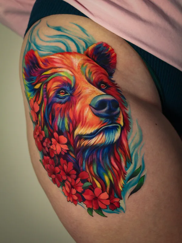 female color illustrative татуировка на thigh #95468 | Тату мастер Дарья Фараонова