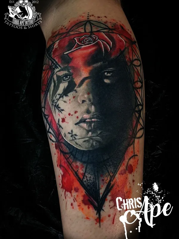 male blackandgrey abstract татуировка на calf #95590 | Тату мастер Chris Ape 
