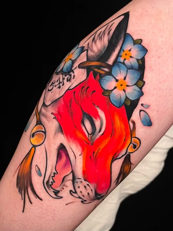 female color neotraditional tatouage sur shin #95761 | Artiste tatoueur Надя Груздева