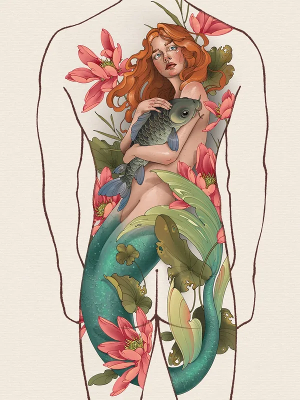 female color illustrative татуировка на full back #95801 | Тату мастер Анна Грин 