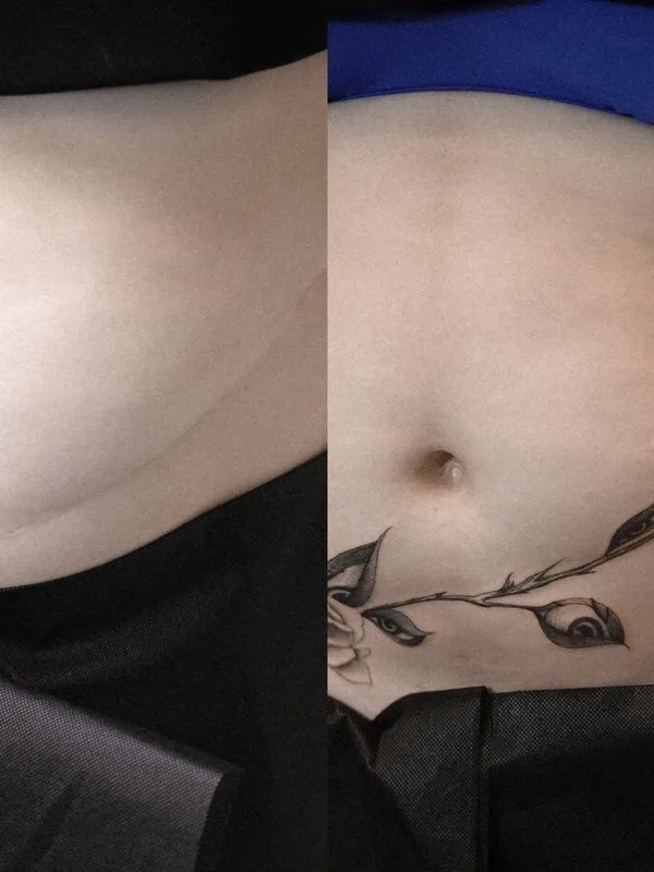 female black and grey fineline 타투 부위 stomach #95818 | 타투이스트 Karyna Pulcho