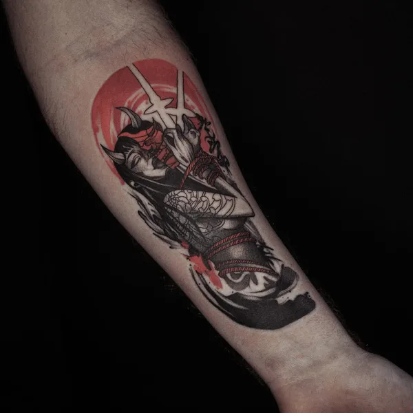 Graphic tattoo by Daria Duck in Tbilisi