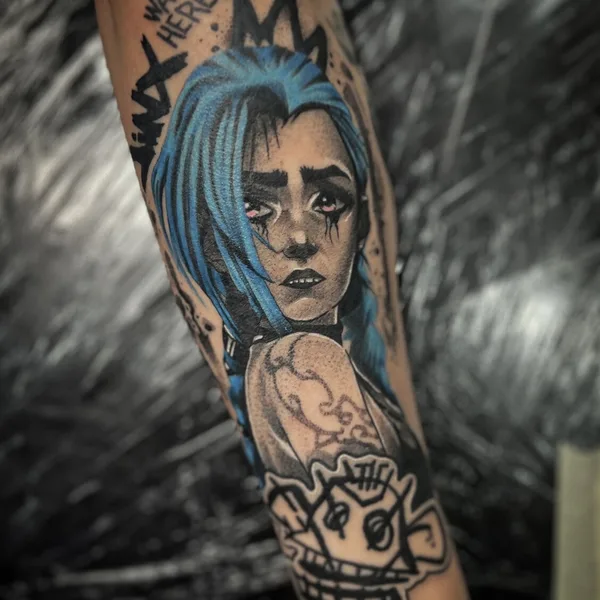 Graphic tattoo by Daria Duck in Tbilisi
