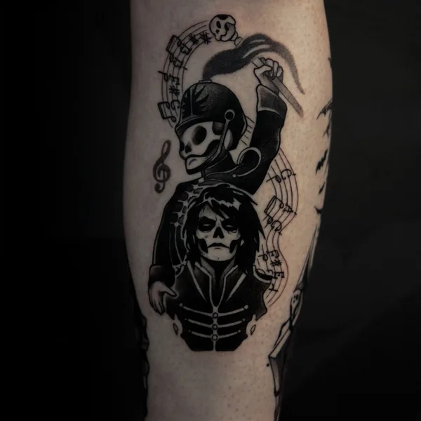Graphic tattoo by Daria Duck in Tbilisi
