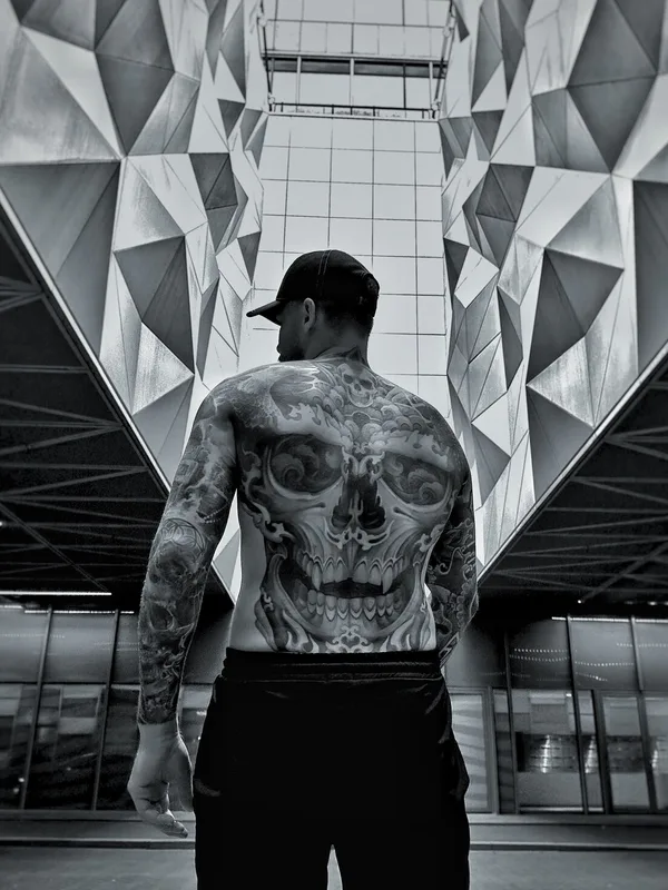 male black and grey black and grey tattoo on full back #95969 | Tattoo Artist Roman Ignatenko