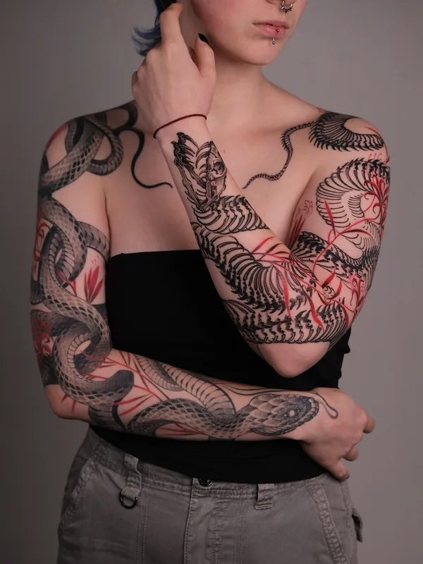 female color illustrative татуировка на full sleeve #95998 | Тату мастер Ivan Baiun