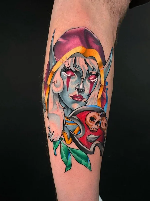 male color neo-traditional tatouage sur shin #96322 | Artiste tatoueur BACKSTAGE TATTOO