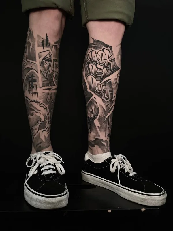 female black authorsstyle tatouage sur shin #96320 | Artiste tatoueur BACKSTAGE TATTOO
