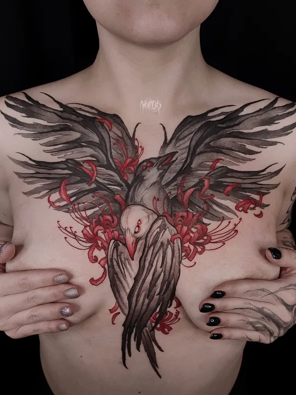 female blackandgrey graphic tatouage sur breast #96327 | Artiste tatoueur BACKSTAGE TATTOO