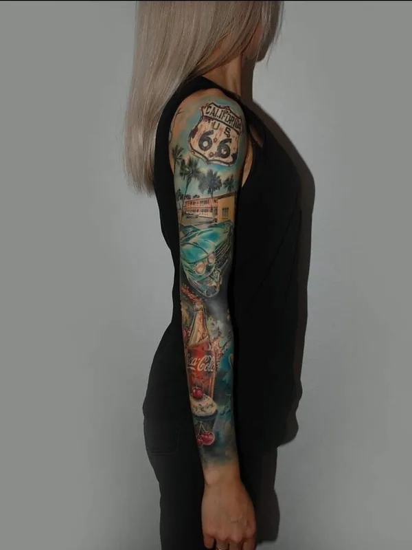 female color illustrative татуировка на full sleeve #101456 | Тату мастер Андрей Антракс
