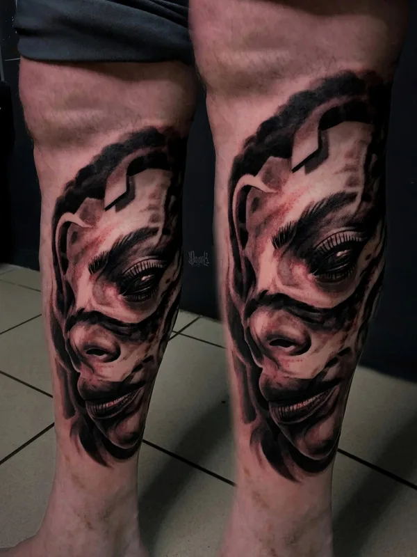 black and grey realism 타투 부위 calf #96658 | 타투이스트 Тимур Юсупов