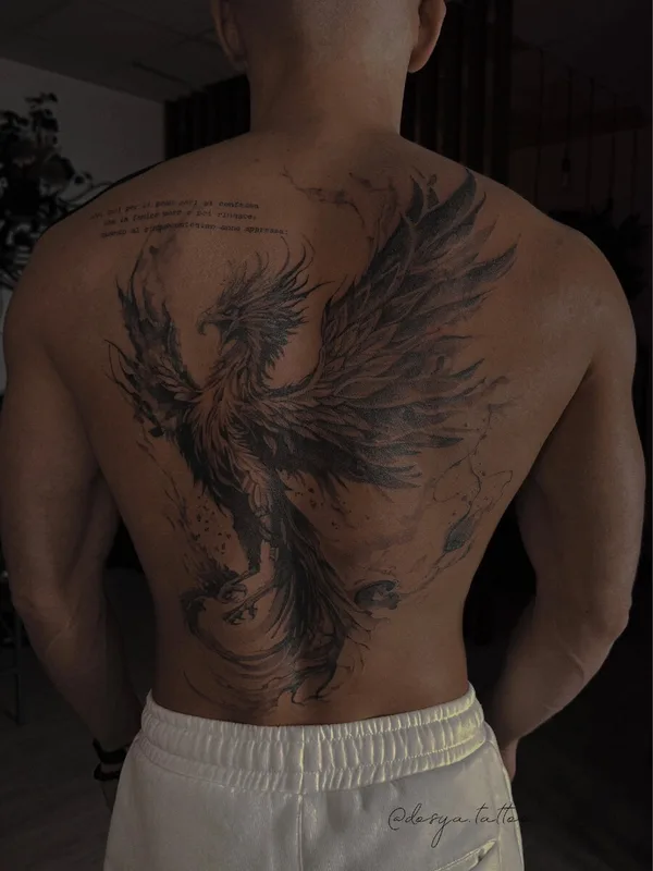 male blackandgrey graphic tattoo on back #96860 | Tattoo Artist Дарья Салманова