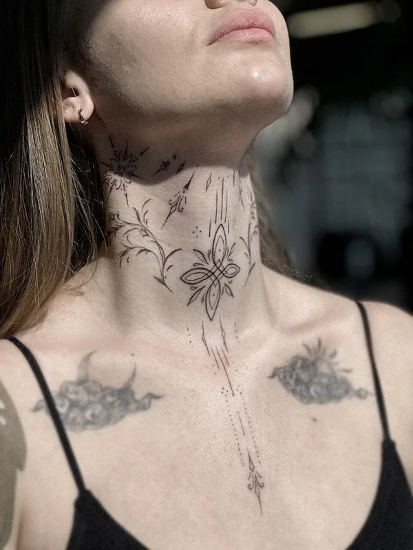 female black linework татуировка на neck #97075 | Тату мастер Мария Наумова